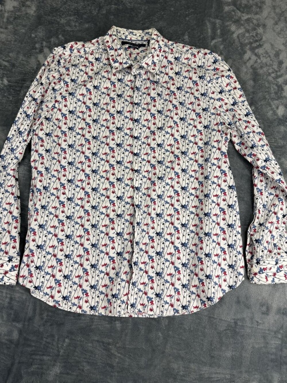 Perry Ellis Mens XXL White Floral Stretch Button-Up Shirt